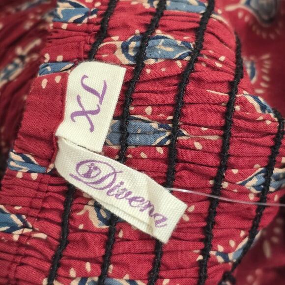 NWT Maroon Buti Printed Cotton Long Dress Pompom Lace Shoulder Straps  XL - Picture 8 of 8